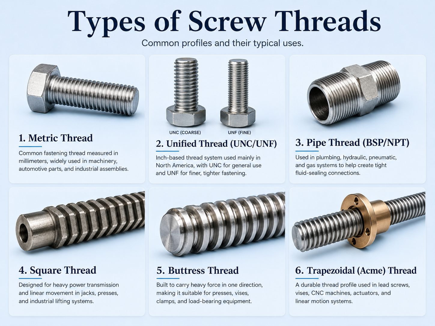 Types of Screw Threads: Profiles, Standards, Uses & Guide